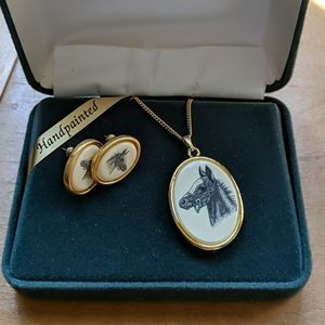 Hand painted pendant and earing set